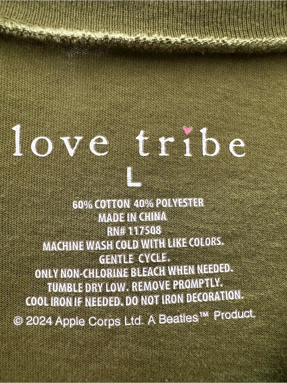Love Tribe Olive Green Beatles Graphic Short Sleeve Tee, size large - Picture 7 of 10